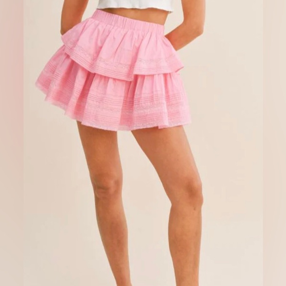 MABEL Pink Ruffle Mini Skirt
